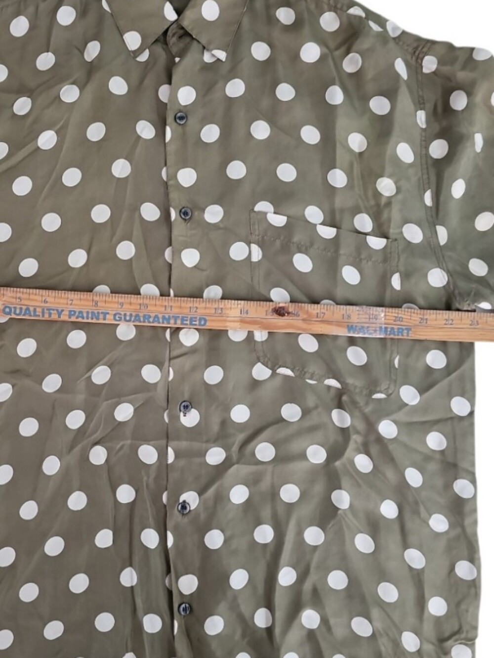 Robert Stock 100% Silk Polka Dot Shirt Men’s XL Olive Green Resortwear Retro - Picture 11 of 12